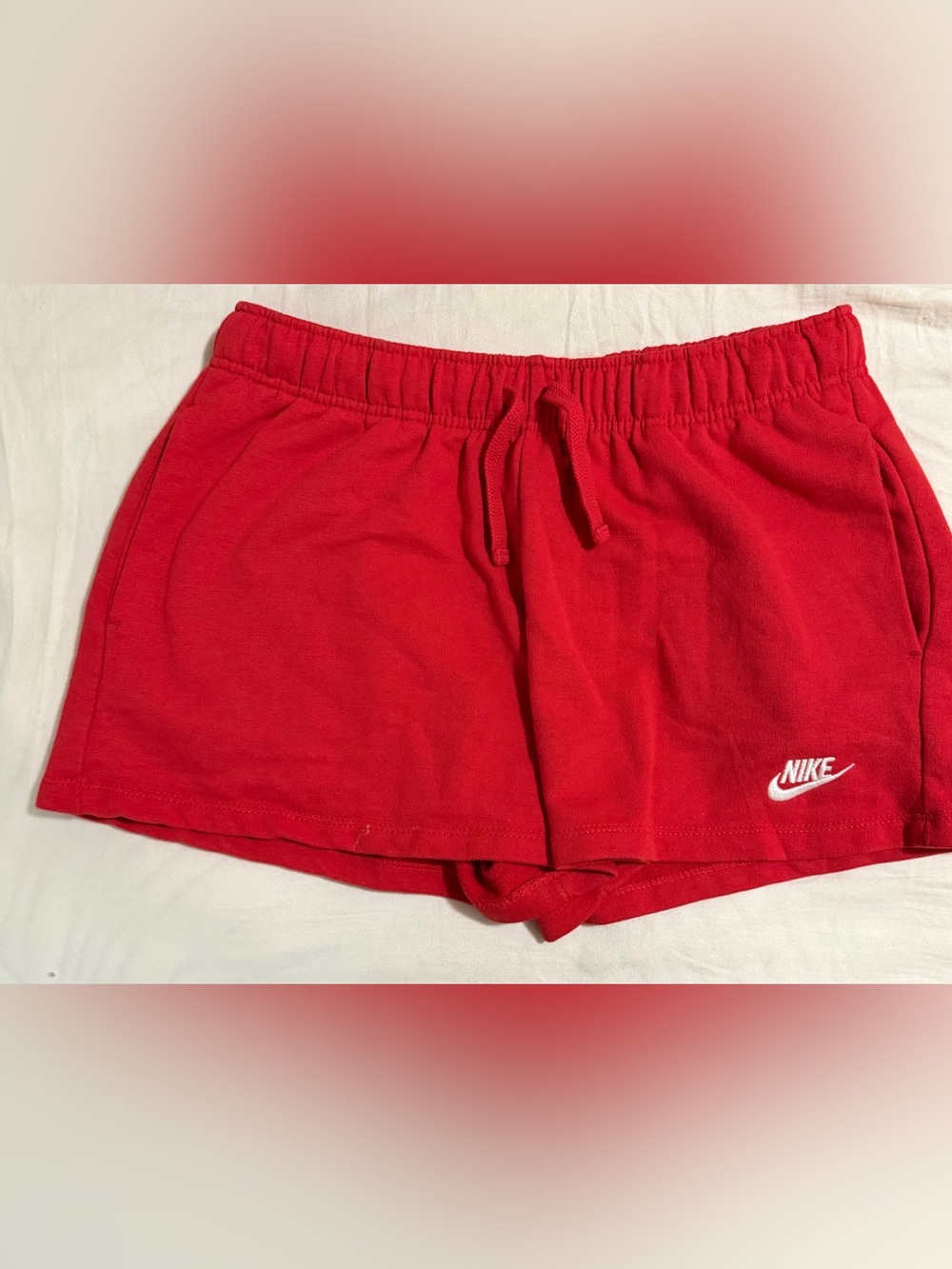 Nike Women's Red Athletic Pull-On Shorts with White Logo